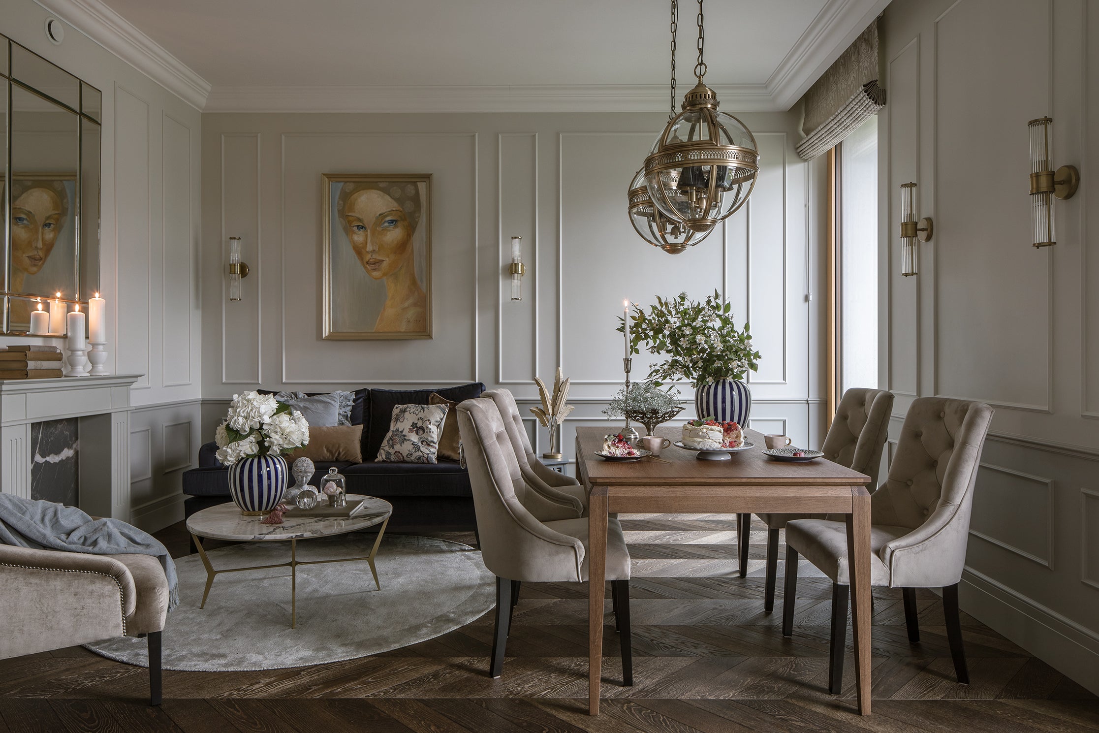 Aranżacja salonu z jadalnią